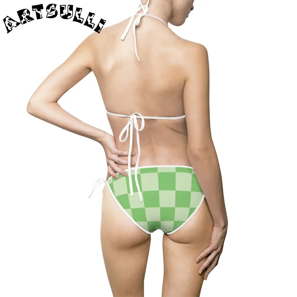 JAKKOUTTHEBXX Checkerboard Green Women’s Bikini Swimsuit (AOP)