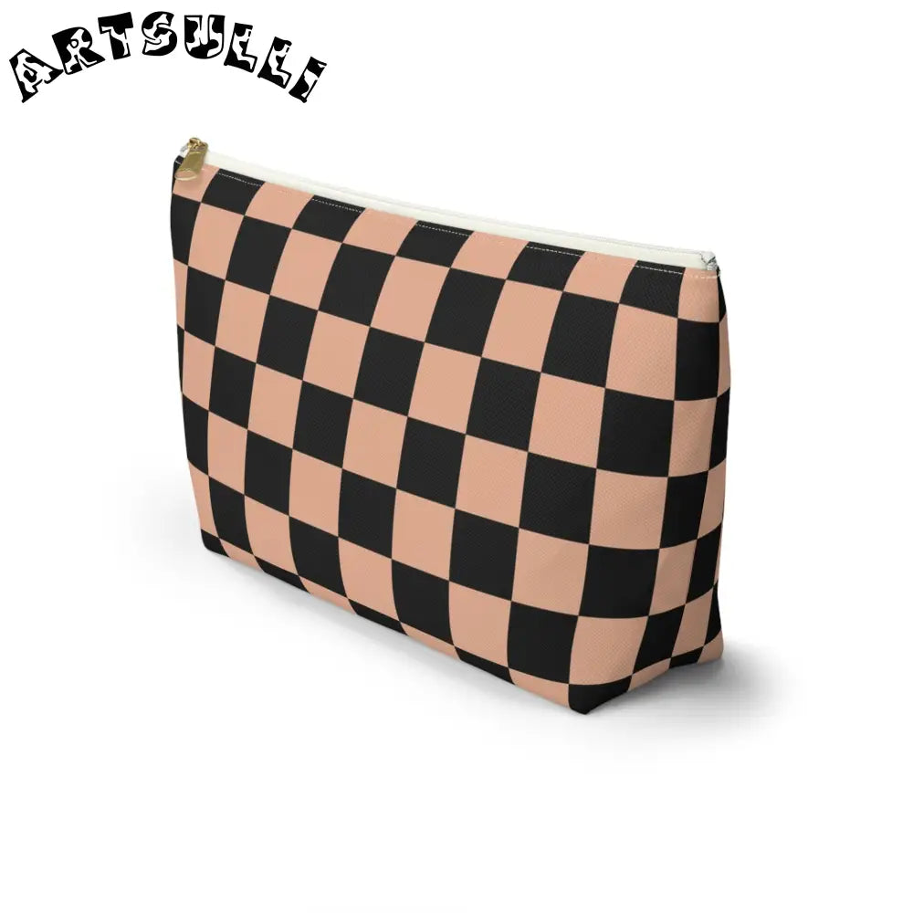 JAKKOUTTHEBXX Checkerboard Soft Orange and Black Accessory Pouch w