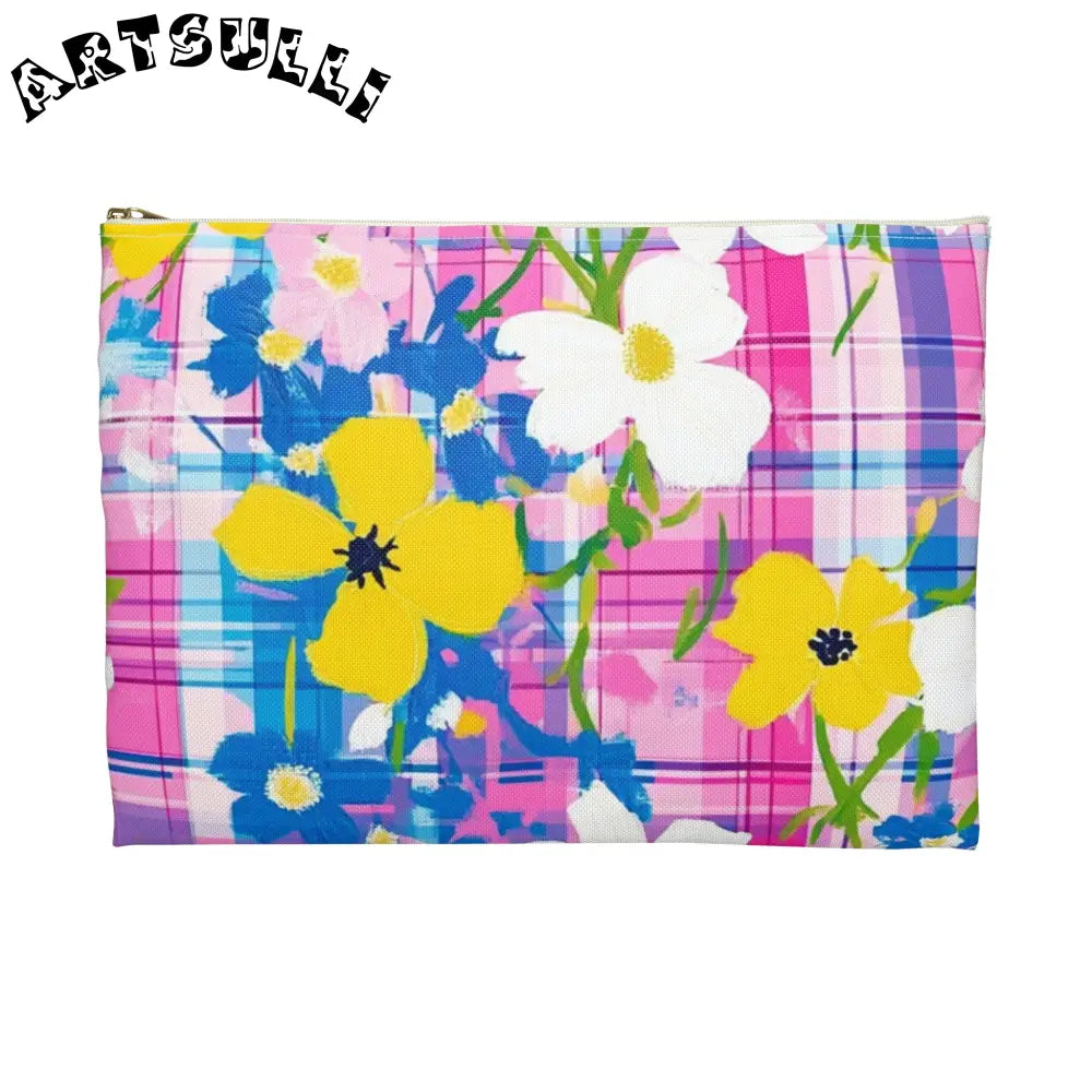 JAKKOUTTHEBXX Plaid Garden Pink and Purple Accessory Pouch