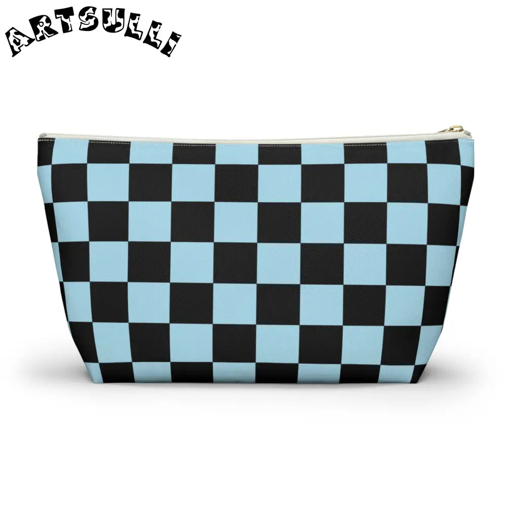 JAKKOUTTHEBXX Checkerboard Black and Blue Accessory Pouch w T-bottom