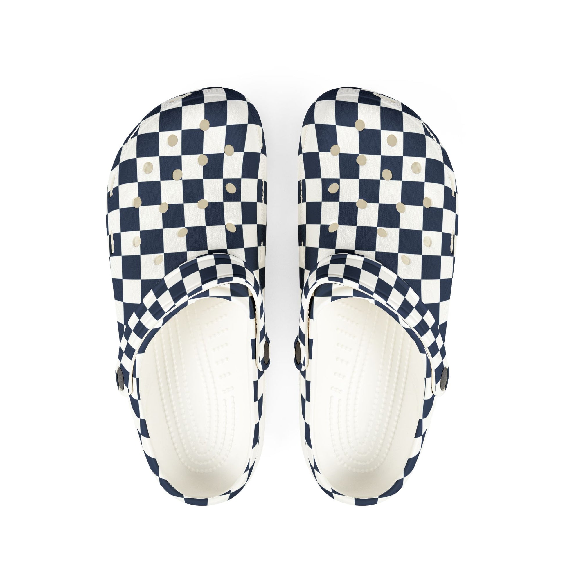 Checkerboard White and Navy Blue EVA Foam Rubber Shoes (AOP), Artsulli - Art is Long, Life is Short, Shoes, Size, US 6 (Women's), Color, White, , , 12360438161279297934