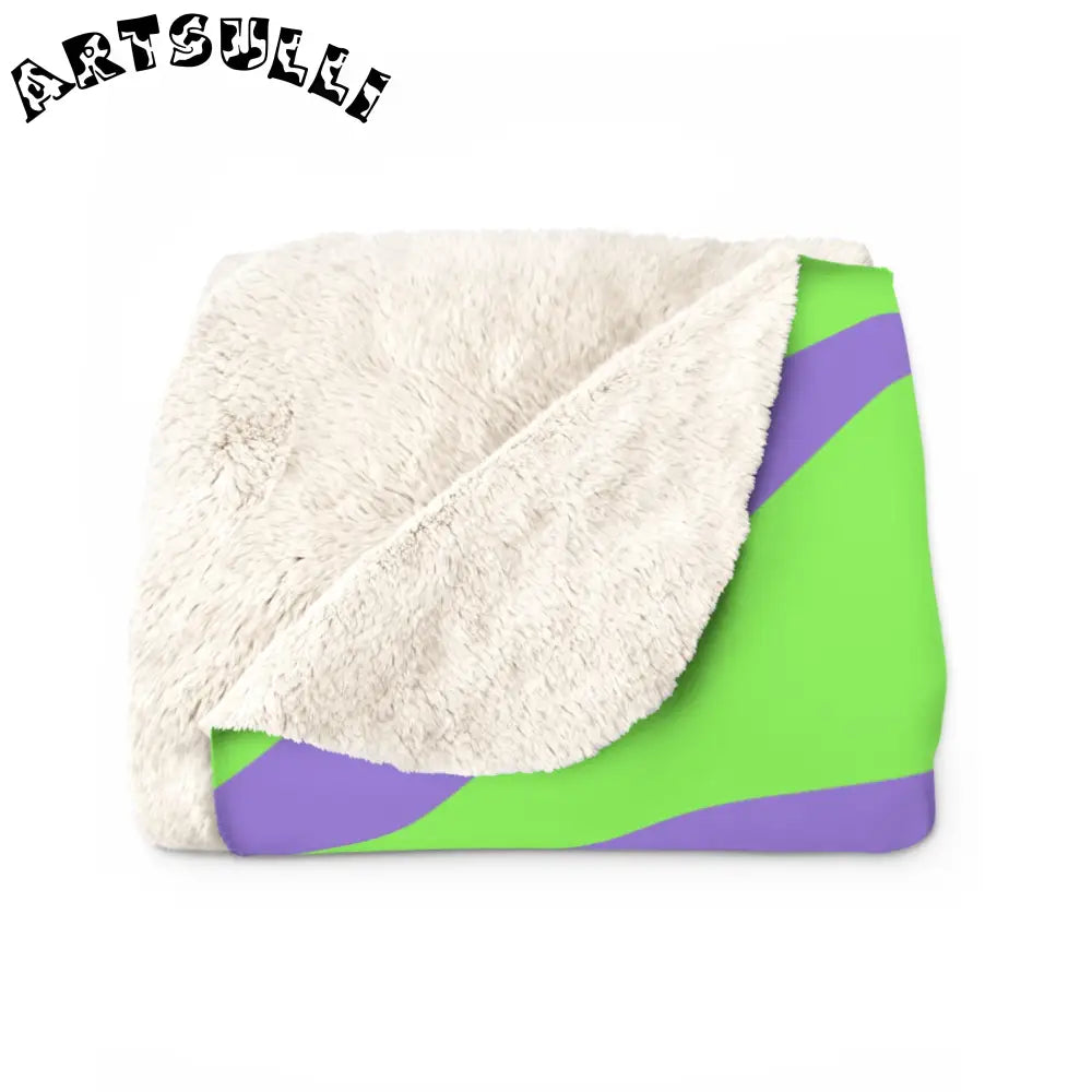 JAKKOUTTHEBXX Tyrannosaurus Print Green and Purple Sherpa Fleece