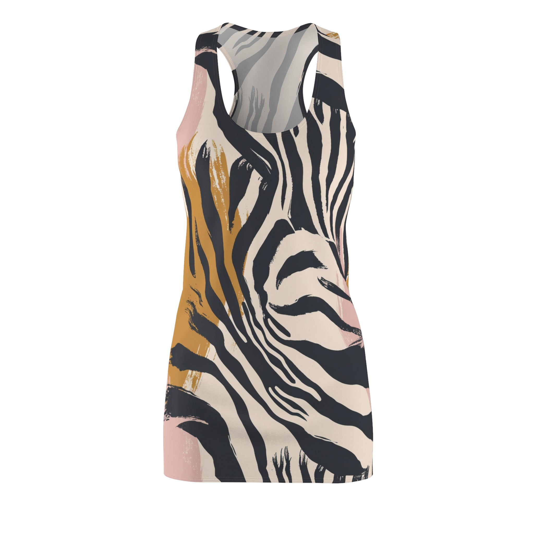 Beige Zebra Jungle Flats Women's Cut & Sew Racerback Dress (AOP), Artsulli - Art is Long, Life is Short, All Over Prints, Size, XS, , , , , 88193820687516