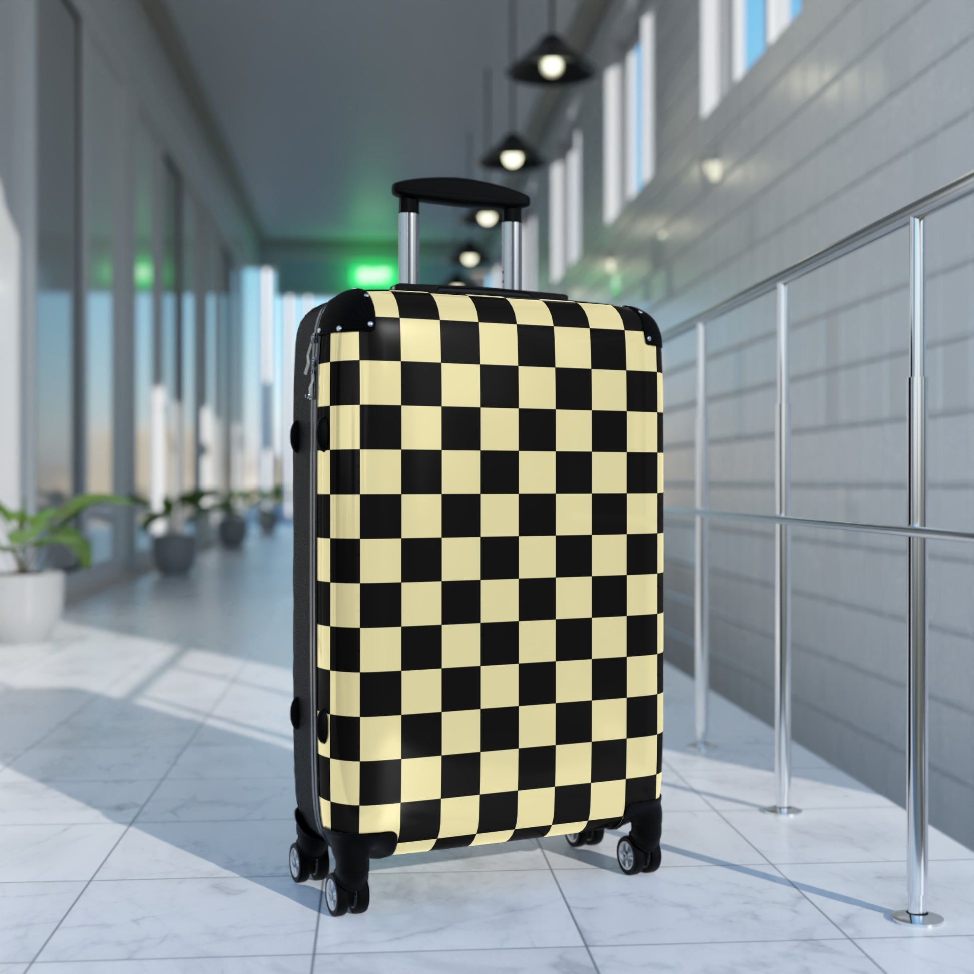 Checkerboard Black and Yellow Suitcase, Artsulli - Art is Long, Life is Short, Bags, , , , , , , 