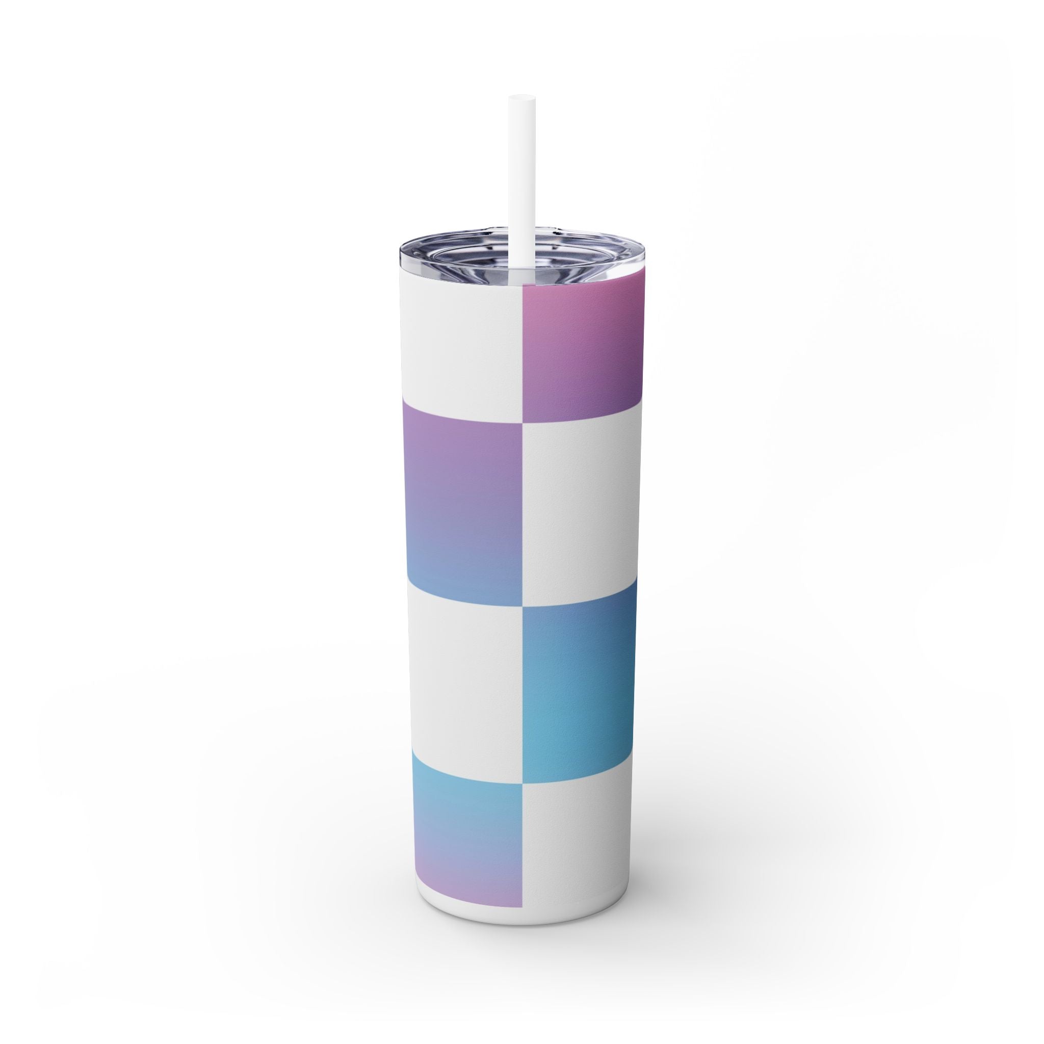 Vaporwave Check Skinny Tumbler with Straw, 20oz, Artsulli - Art is Long, Life is Short, Mug, , , , , , , 