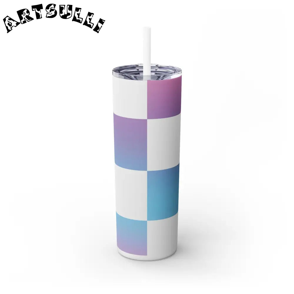 JAKKOUTTHEBXX Vaporwave Check Skinny Tumbler with Straw 20oz
