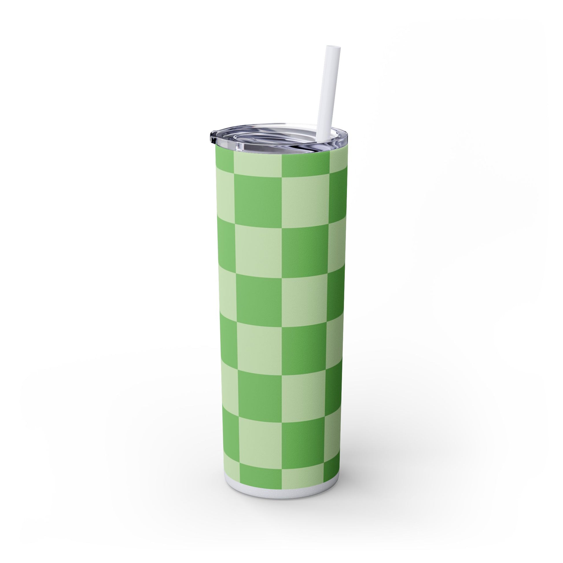 Checkerboard Green Skinny Tumbler with Straw, 20oz, Artsulli - Art is Long, Life is Short, Mug, , , , , , , 