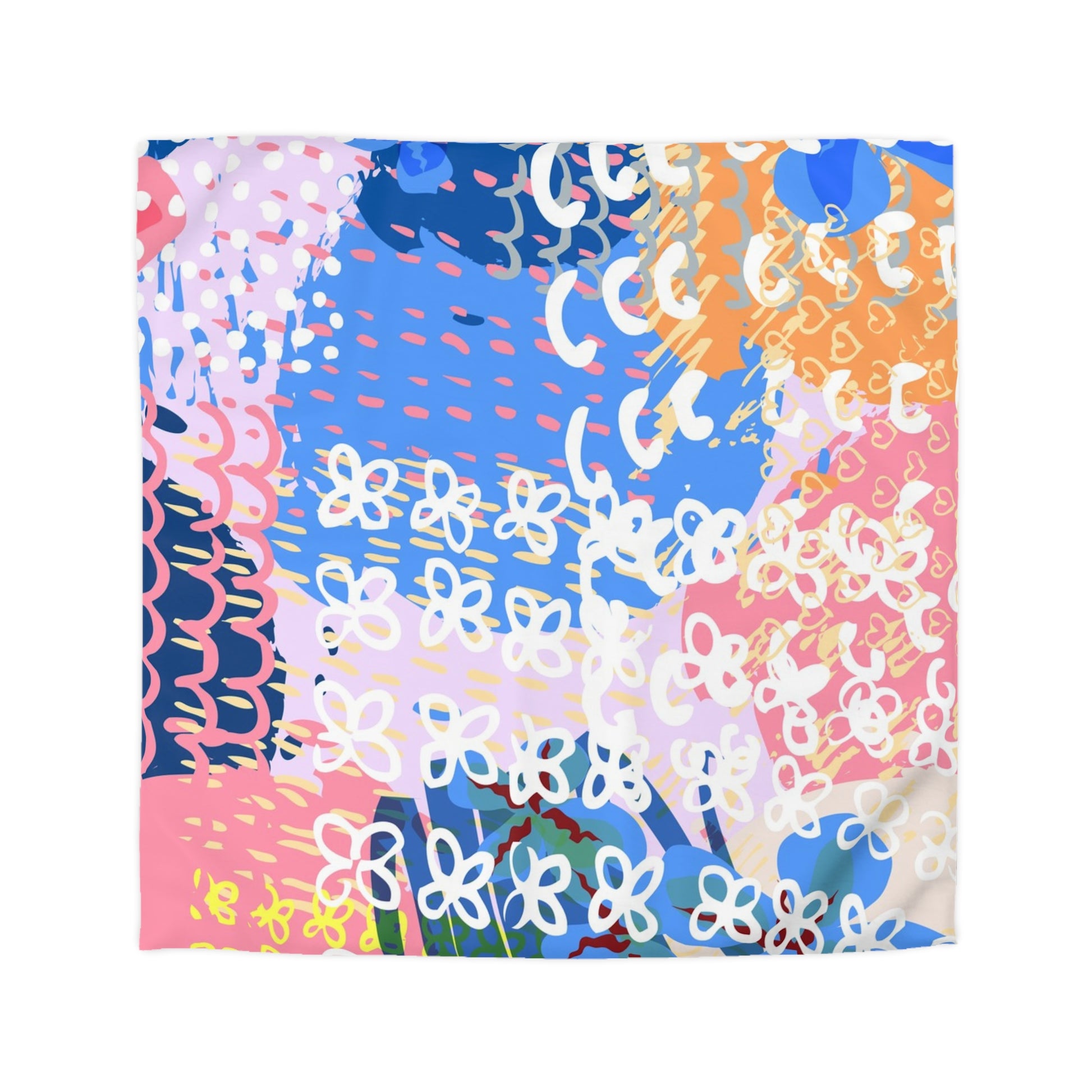 Flowers x Doodles x Hearts Multi-Color Microfiber Duvet Cover, Artsulli - Art is Long, Life is Short, Home Decor, Size, Queen, Color, Cream, , , 14403247516211166325