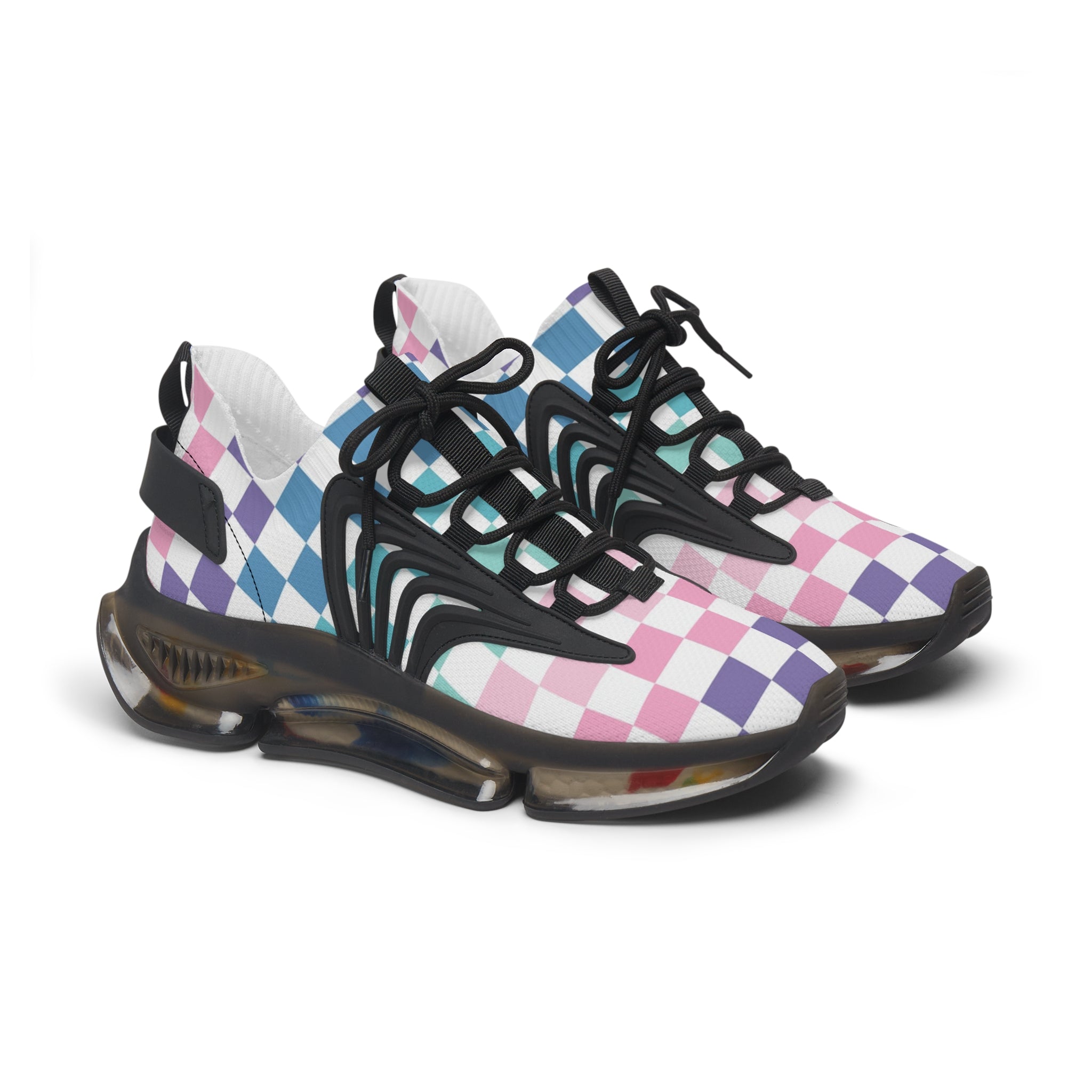 Vaporwave Rainbow  Checkerboard Multi-Color Women's Mesh Sneakers, Artsulli - Art is Long, Life is Short, Shoes, Color, Black sole, Size, US 5.5, , , 23670037789903664759