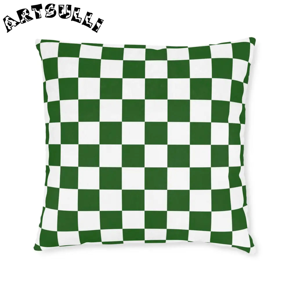 JAKKOUTTHEBXX Checkerboard White and Dark Green Square Pillow