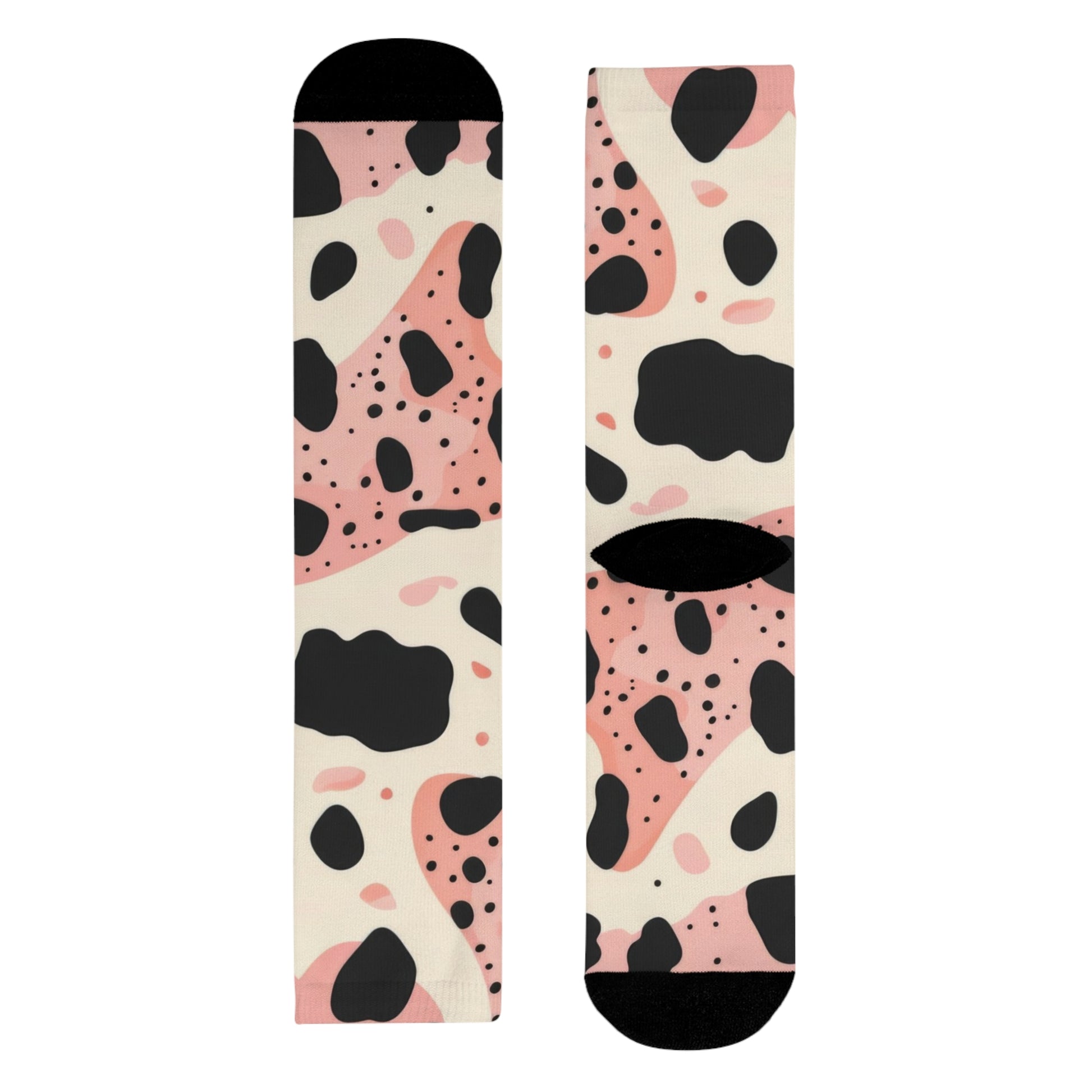Organic Cow Print Cream and Pink Sublimation Crew Socks (EU), Artsulli - Art is Long, Life is Short, All Over Prints, , , , , , , 