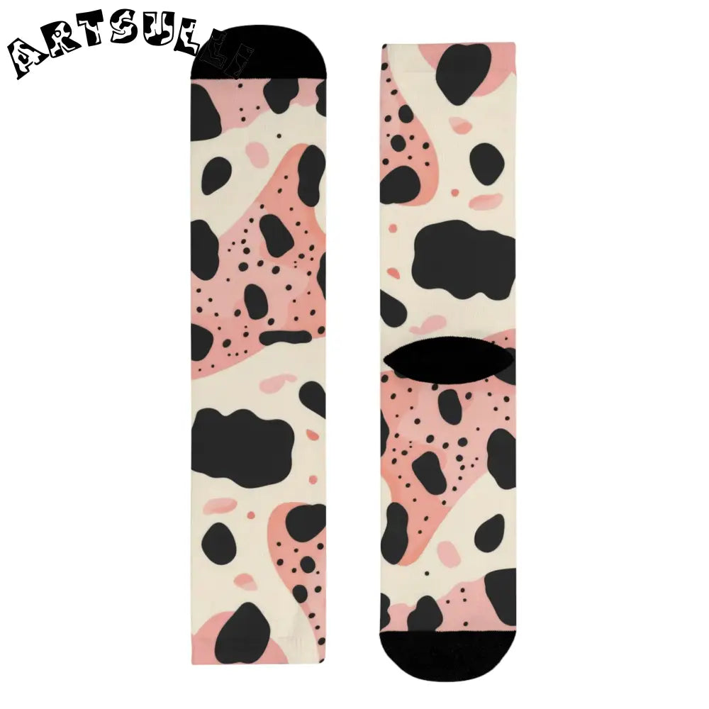 JAKKOUTTHEBXX Pink Cow Print Sublimation Crew Socks 2025