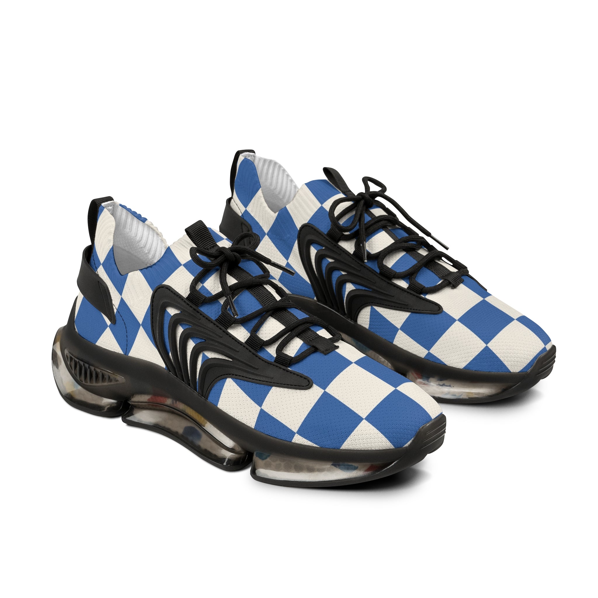Checkerboard Blue Men's Mesh Sneakers, Artsulli - Art is Long, Life is Short, Shoes, Color, Black sole, Size, US 5, , , 10409631820784765109