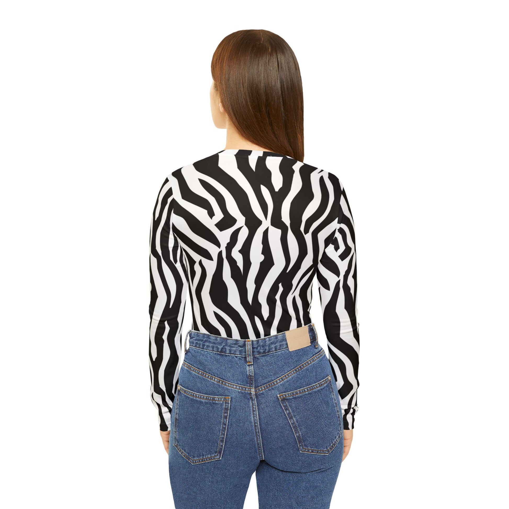 Black  White Drag Zebra Fabric Women's Long Sleeve V-neck Shirt (AOP), Artsulli - Art is Long, Life is Short, All Over Prints, , , , , , , 
