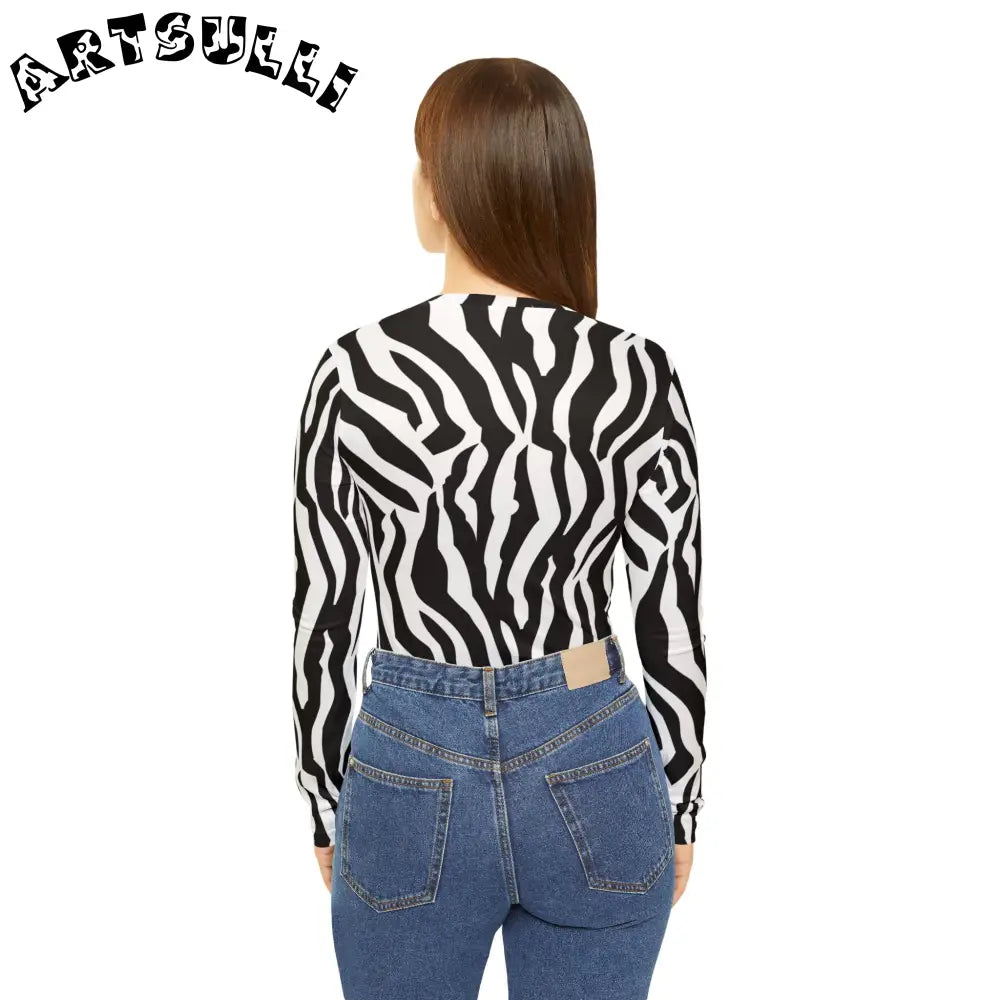 JAKKOUTTHEBXX Black and White Zebra Print V Neck Long Sleeve Shirt