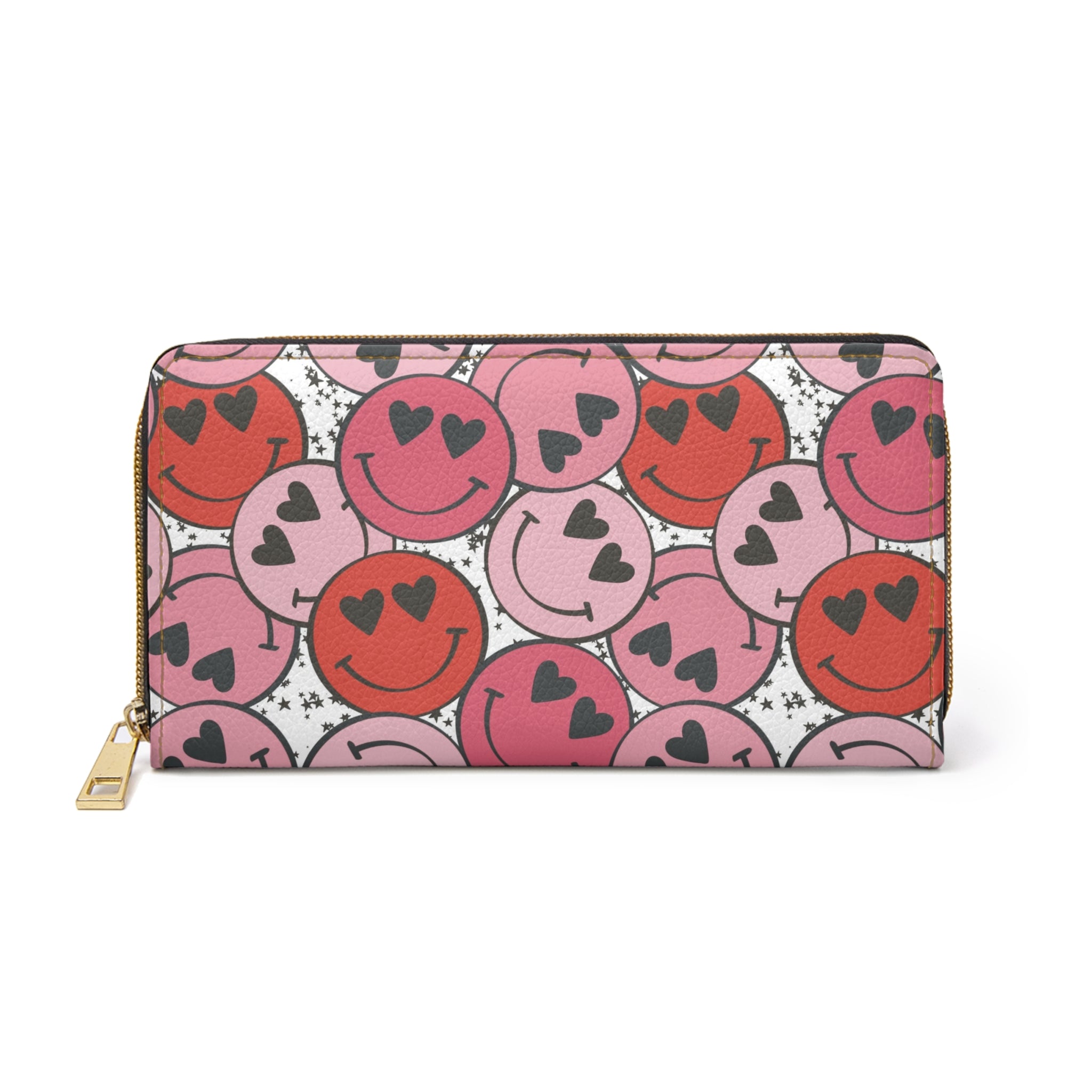 Smiley Face x Heart Eyes II Pink and Red Zipper Wallet, Artsulli - Art is Long, Life is Short, Accessories, Size, One size, Color, White, , , 20303638856903545717