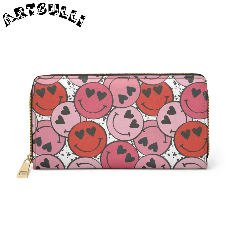 JAKKOUTTHEBXX Smiley Face x Heart Eyes II Pink and Red Zipper Wallet
