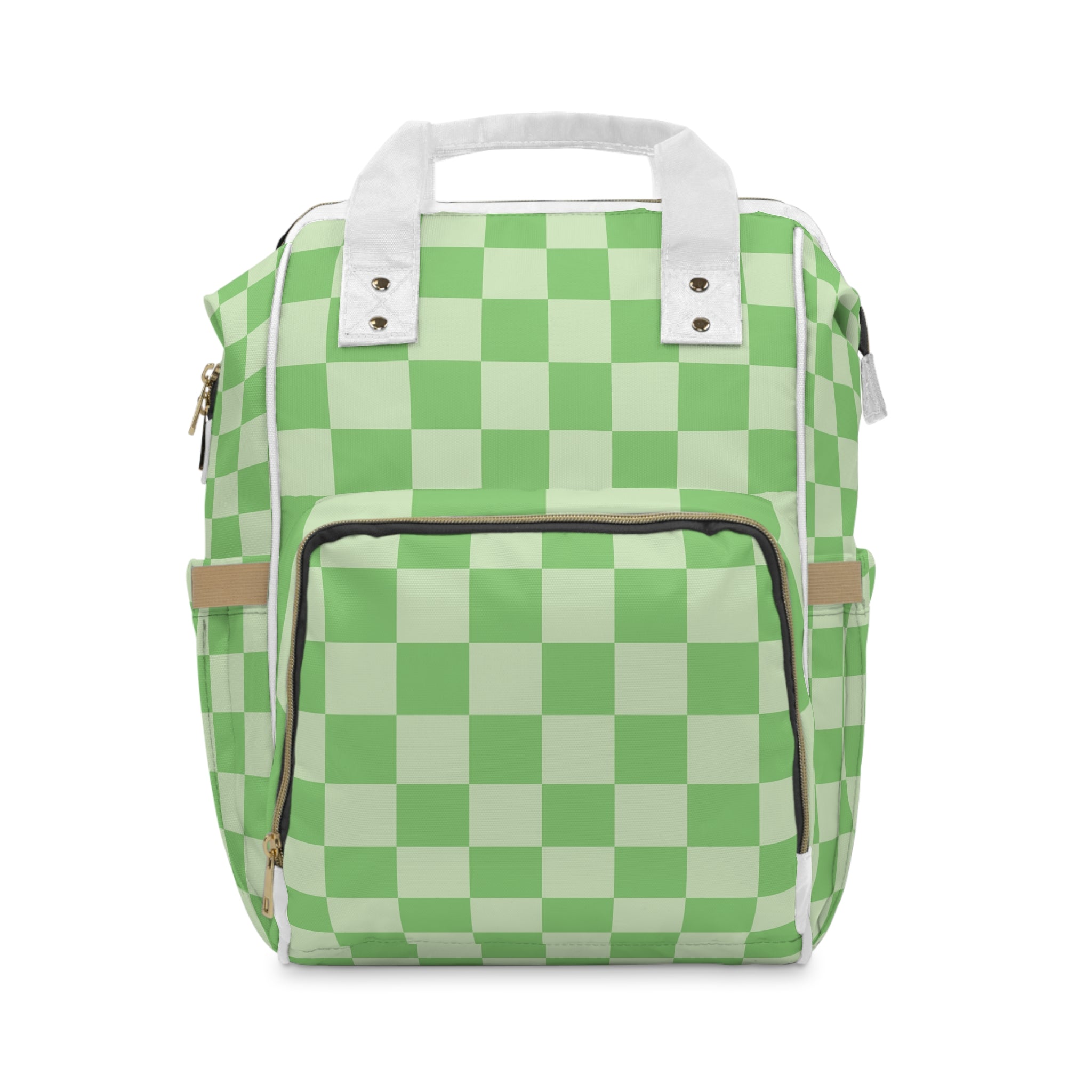 Checkerboard Green Multifunctional Diaper Backpack, Artsulli - Art is Long, Life is Short, Bags, Size, 15.0" × 10.8" × 6.7'', , , , , 95330643835287102907