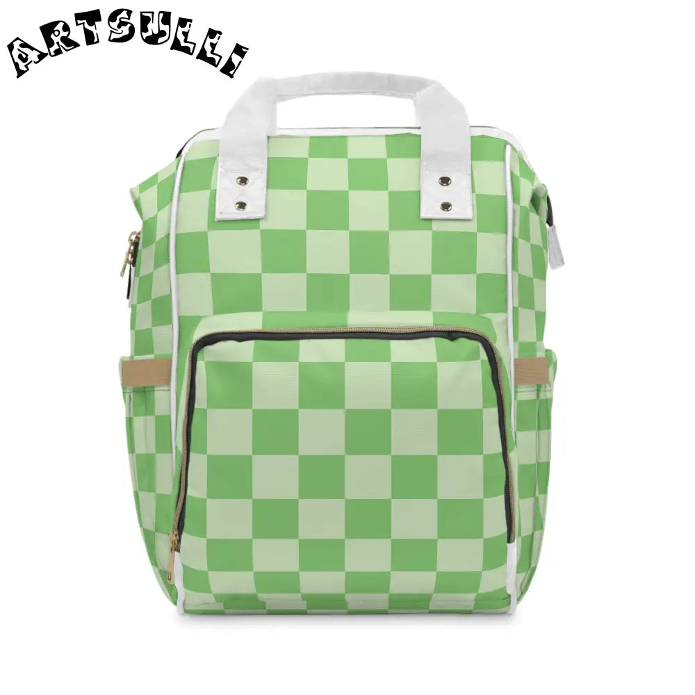 JAKKOUTTHEBXX Checkerboard Green Multifunctional Diaper Backpack