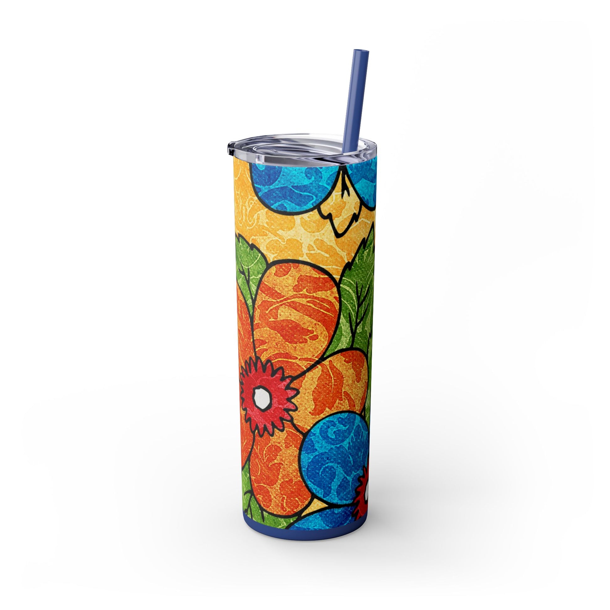 Groovy Yellow Floral Kl Skinny Tumbler with Straw, 20oz, Artsulli - Art is Long, Life is Short, Mug, , , , , , , 