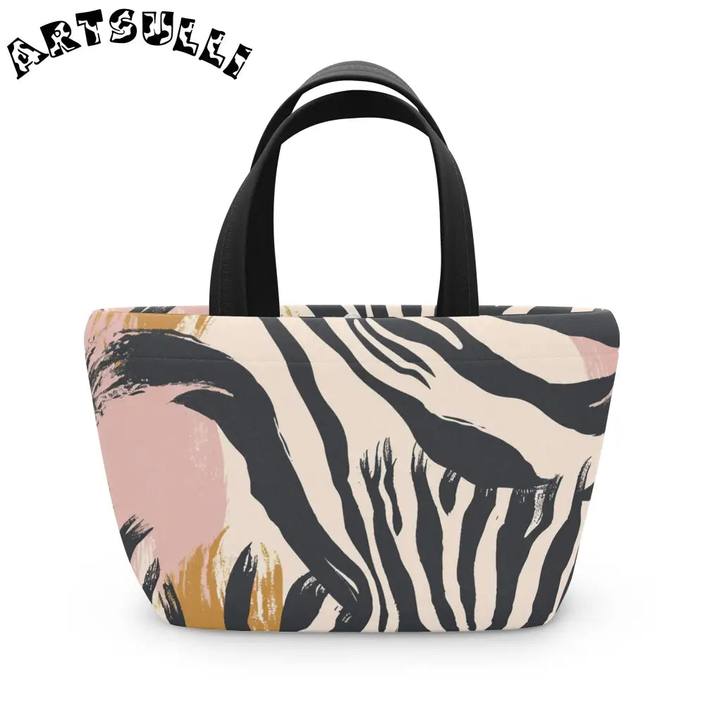 JAKKOUTTHEBXX Zebra Print Lunch Bag Tote with Pink and Yellow