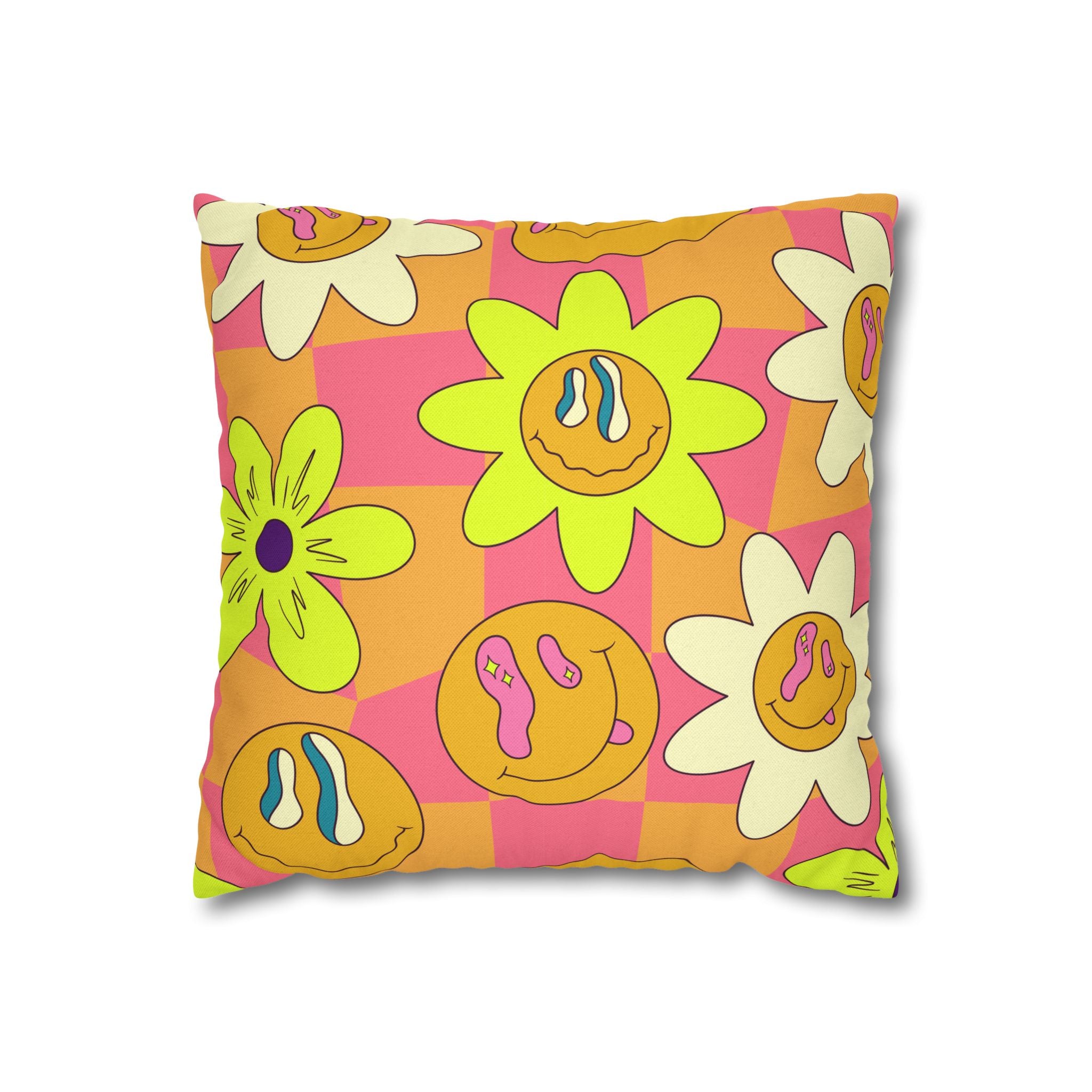 Trippy Sour Face Rave Spun Polyester Square Pillowcase, Artsulli - Art is Long, Life is Short, Home Decor, Size, 14" × 14", , , , , 13951234498501