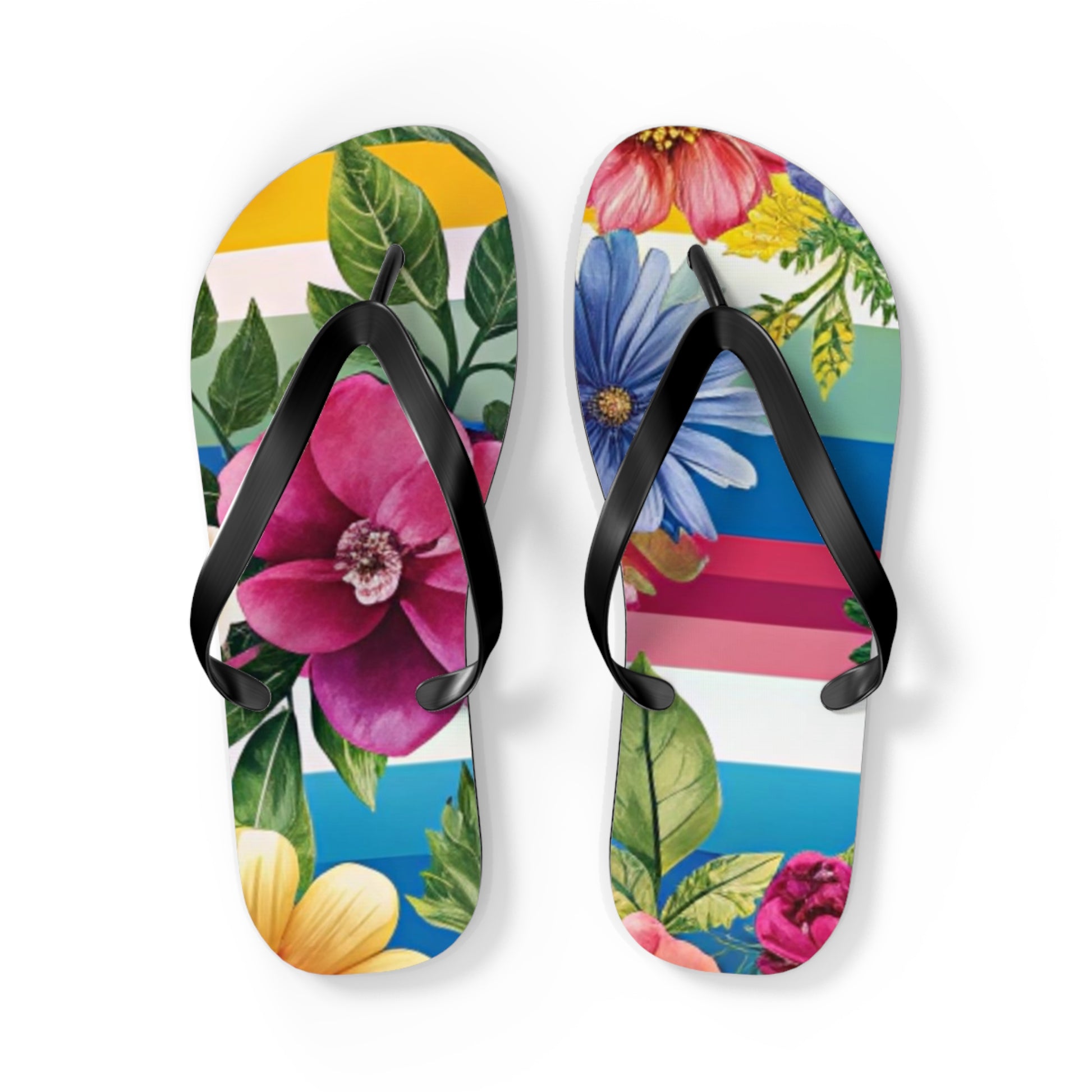 Floral Stripe 4K Flip Flops, Artsulli - Art is Long, Life is Short, Shoes, Size, L, Color, Black sole, , , 92524967357199656858