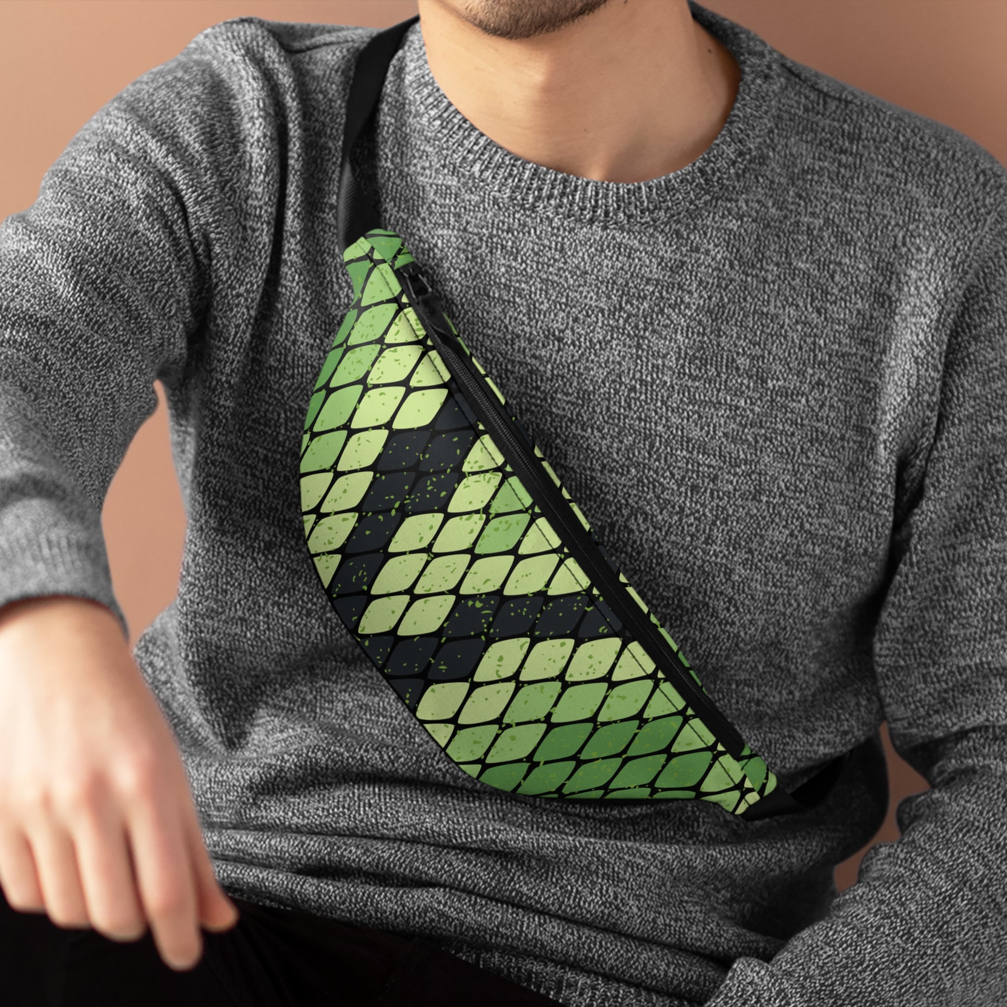 Snake Skin Green and Black Fanny Pack, Artsulli - Art is Long, Life is Short, Bags, , , , , , , 