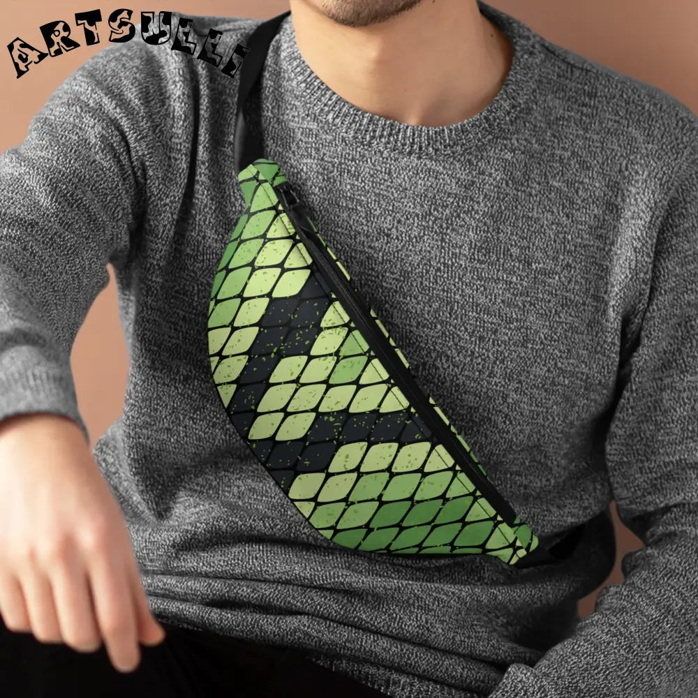 JAKKOUTTHEBXX Snake Skin Green and Black Fanny Pack JAKKOUTTHEBXX