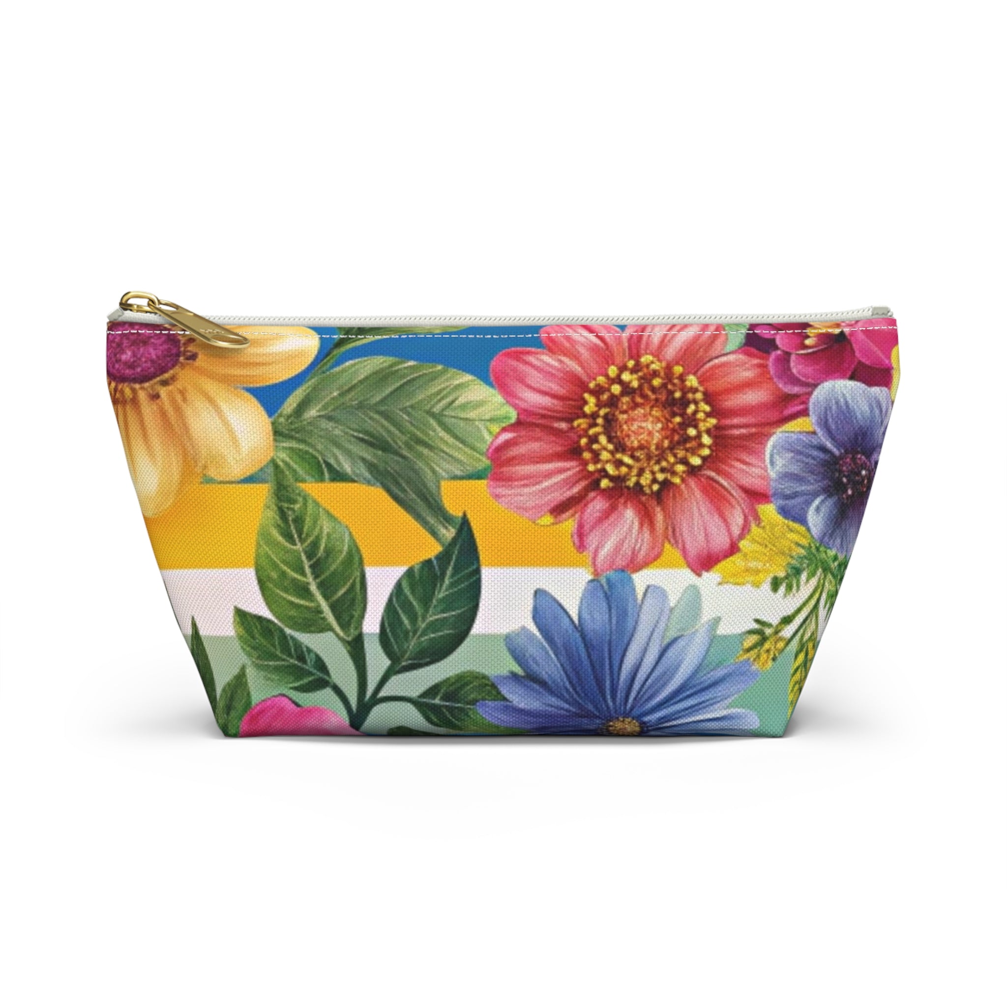 Floral Stripe 4K Accessory Pouch w T-bottom, Artsulli - Art is Long, Life is Short, Bags, Size, Small, Color, White zipper, , , 13040900644957677198