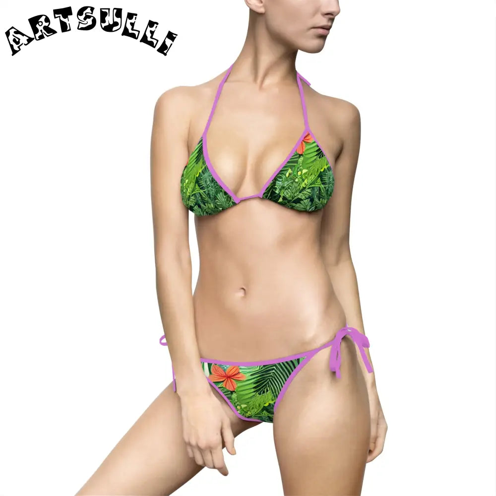 JAKKOUTTHEBXX Tropical Leaf Orange Flower Bikini Swimsuit with White