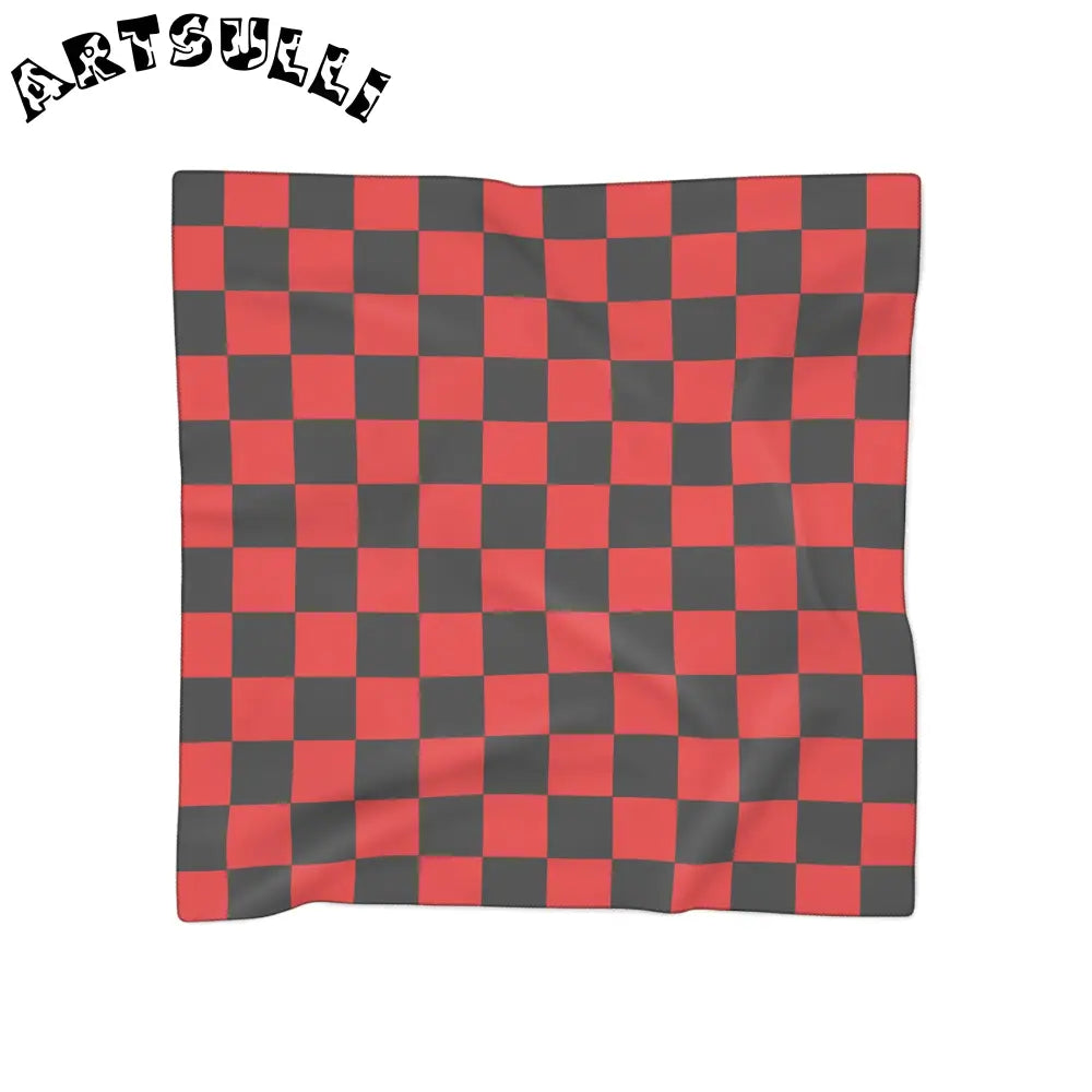 JAKKOUTTHEBXX Checkerboard Red and Black Poly Scarf JAKKOUTTHEBXX