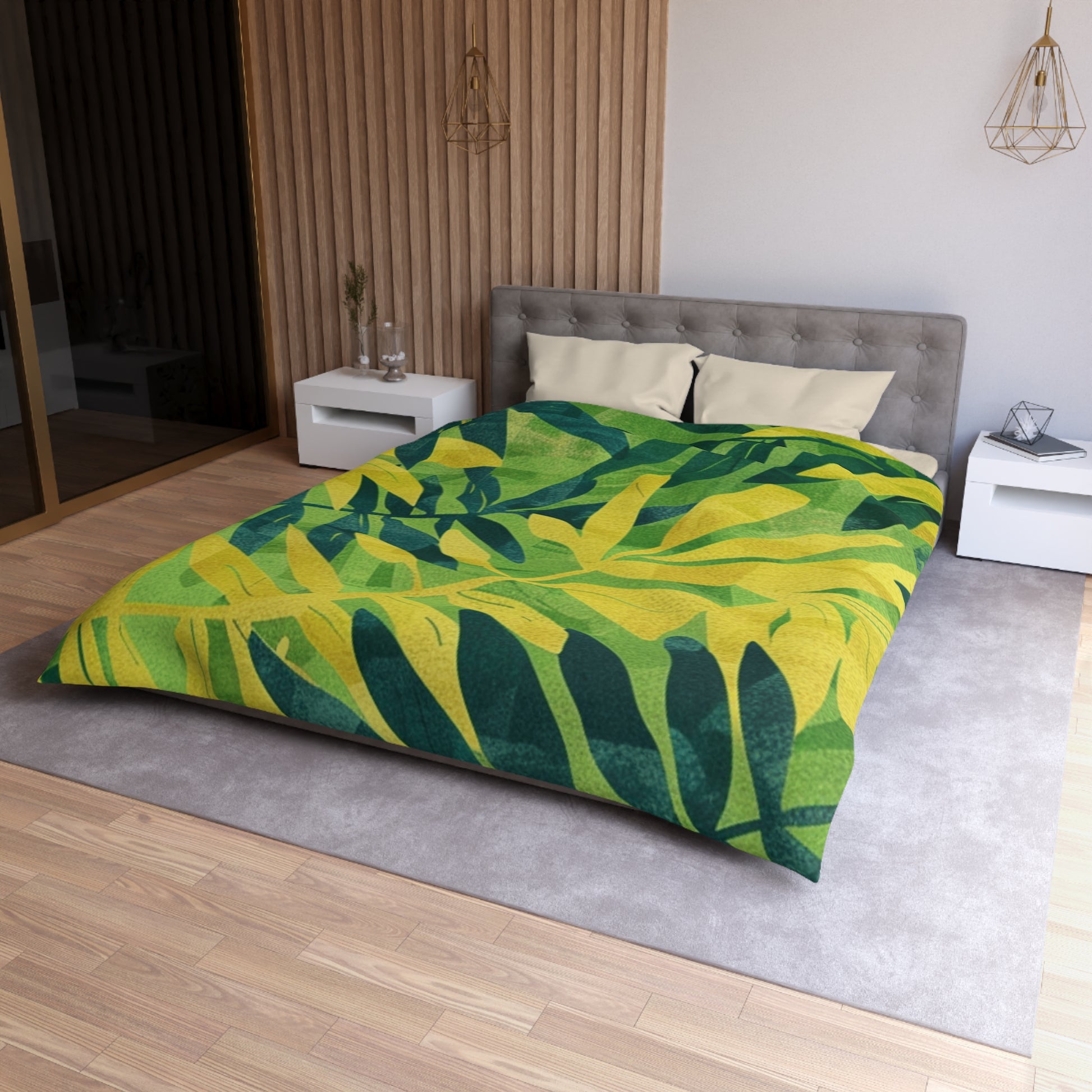 Green Leaf x Yellow Leaf x Tropical x Jungle Microfiber Duvet Cover, Artsulli - Art is Long, Life is Short, Home Decor, , , , , , , 