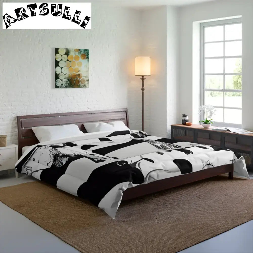 JAKKOUTTHEBXX Black and White Striped Cow Print Comforter