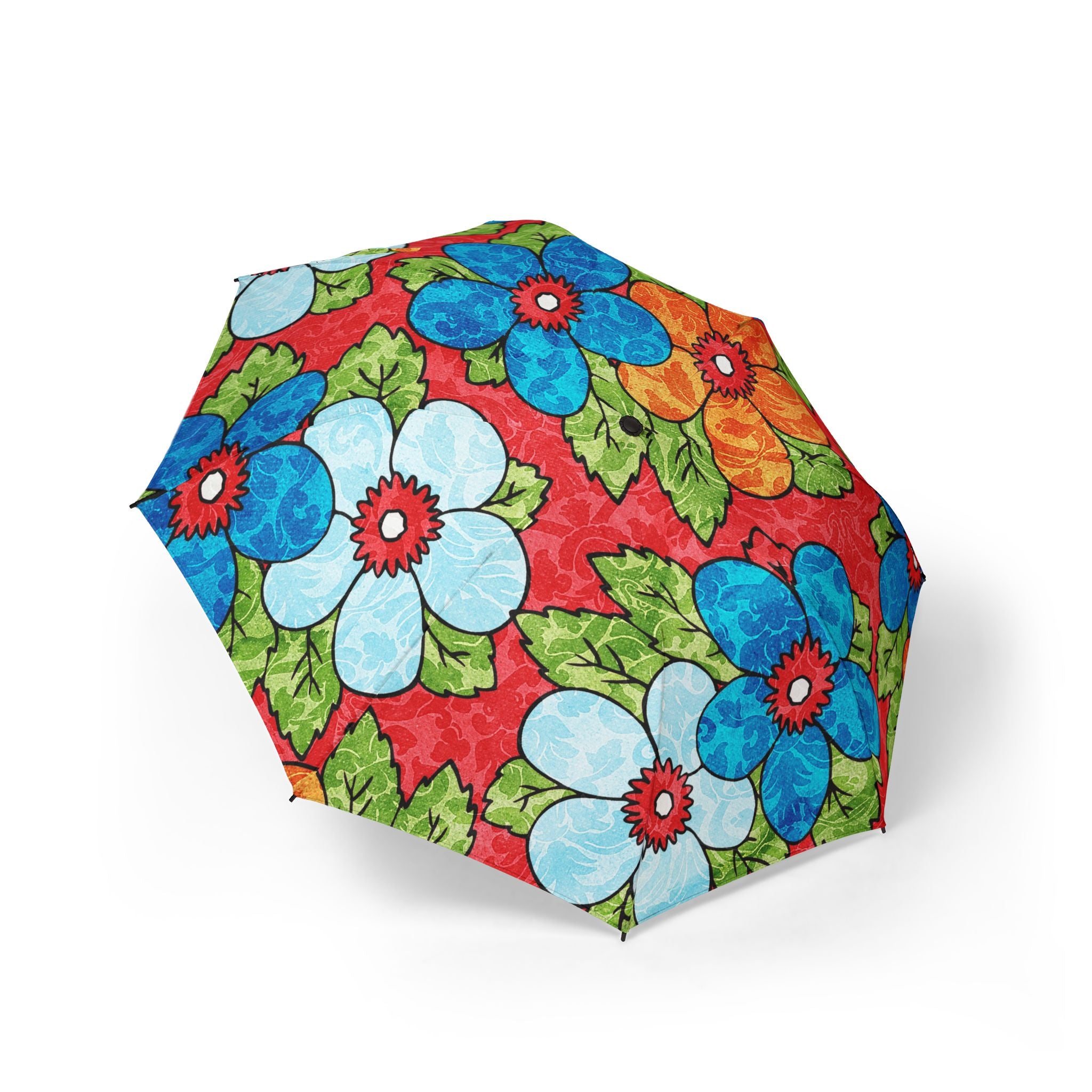 Groovy Red Floral Kl II Semi-Automatic Foldable Umbrella, Artsulli - Art is Long, Life is Short, Accessories, Size, One size, , , , , 29572011206112664188