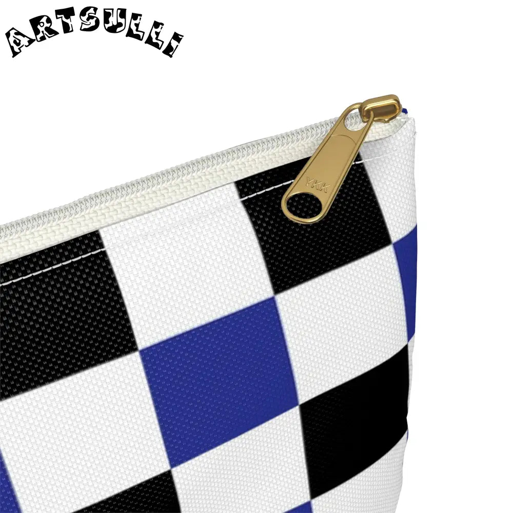 JAKKOUTTHEBXX Checkerboard Blue White and Black Accessory Pouch