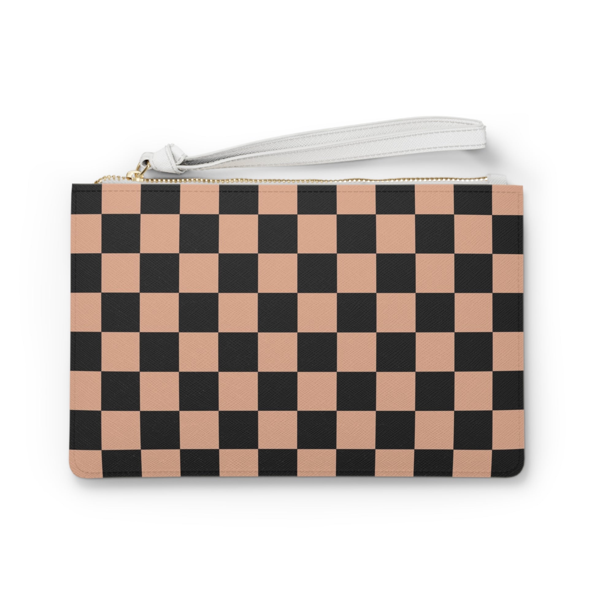 Checkerboard Soft Orange and Black Clutch Bag, Artsulli - Art is Long, Life is Short, Bags, Size, One size, , , , , 57160931416112202752