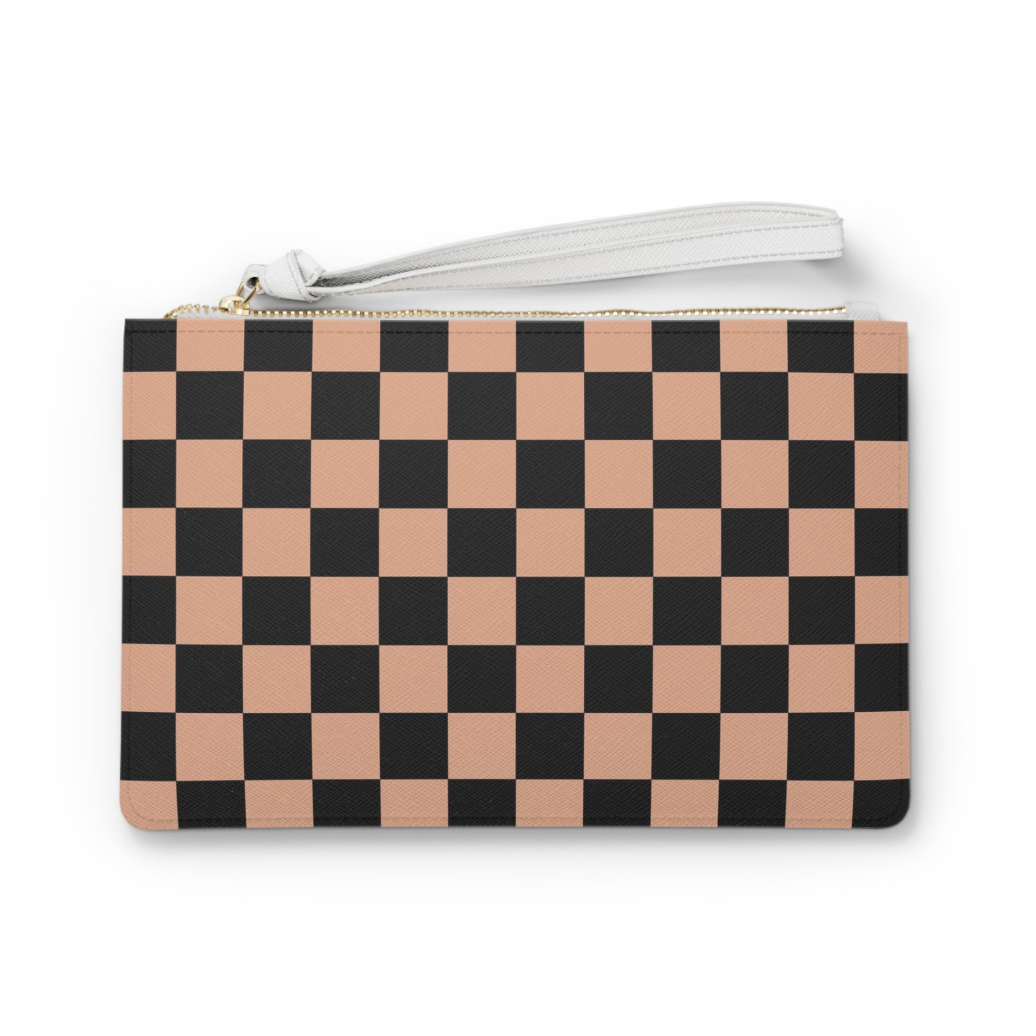 Checkerboard Soft Orange and Black Clutch Bag, Artsulli - Art is Long, Life is Short, Bags, Size, One size, , , , , 57160931416112202752
