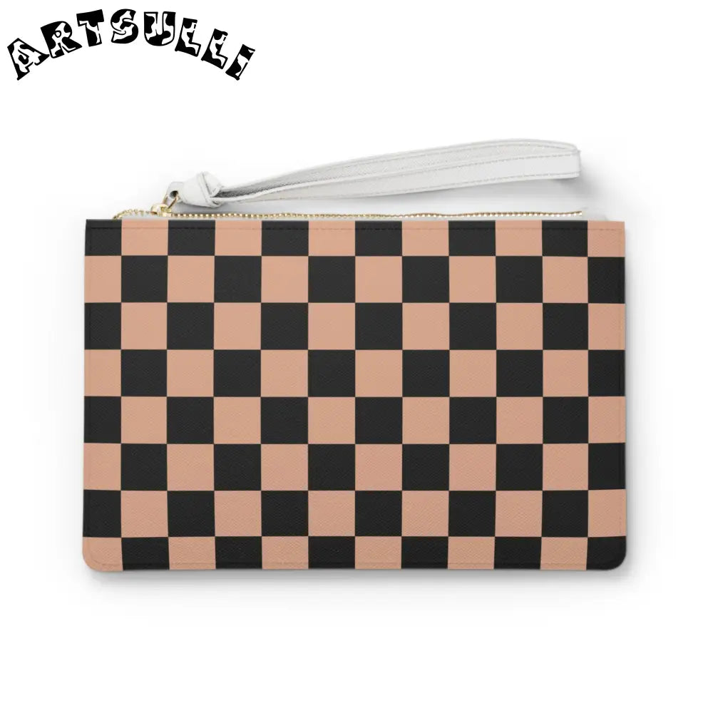 JAKKOUTTHEBXX Checkerboard Soft Orange and Black Clutch Bag