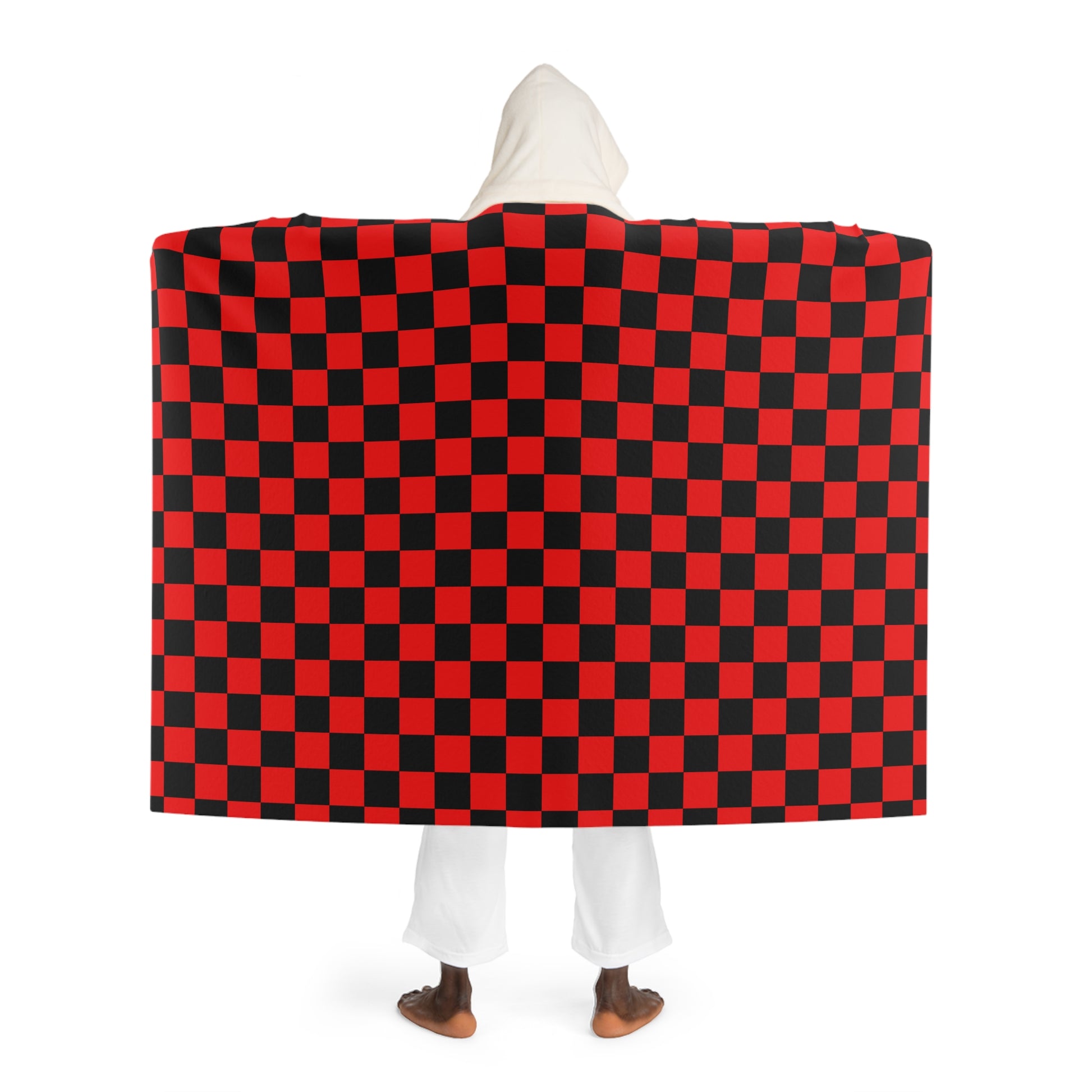 Checkerboard II Red and Black Hooded Sherpa Fleece Blanket, Artsulli - Art is Long, Life is Short, All Over Prints, , , , , , , 