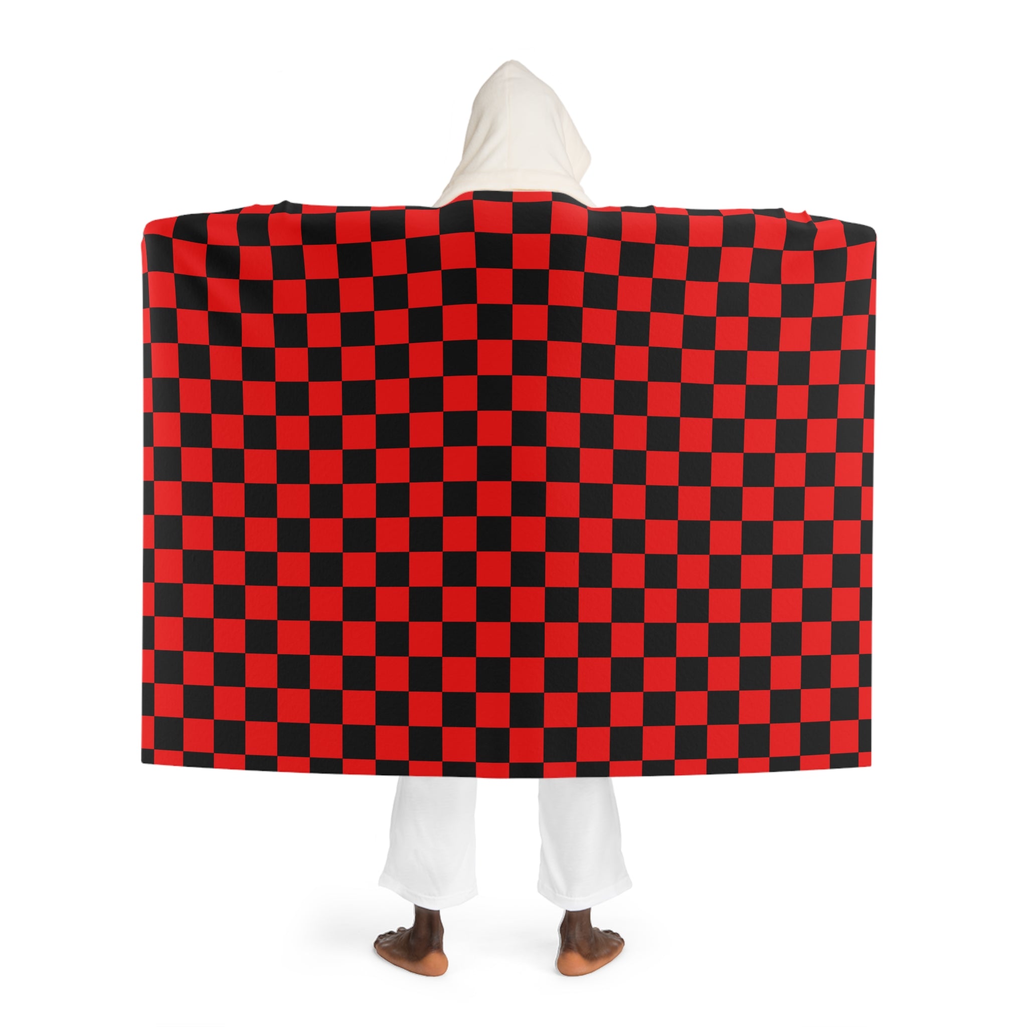 Checkerboard II Red and Black Hooded Sherpa Fleece Blanket, Artsulli - Art is Long, Life is Short, All Over Prints, , , , , , , 
