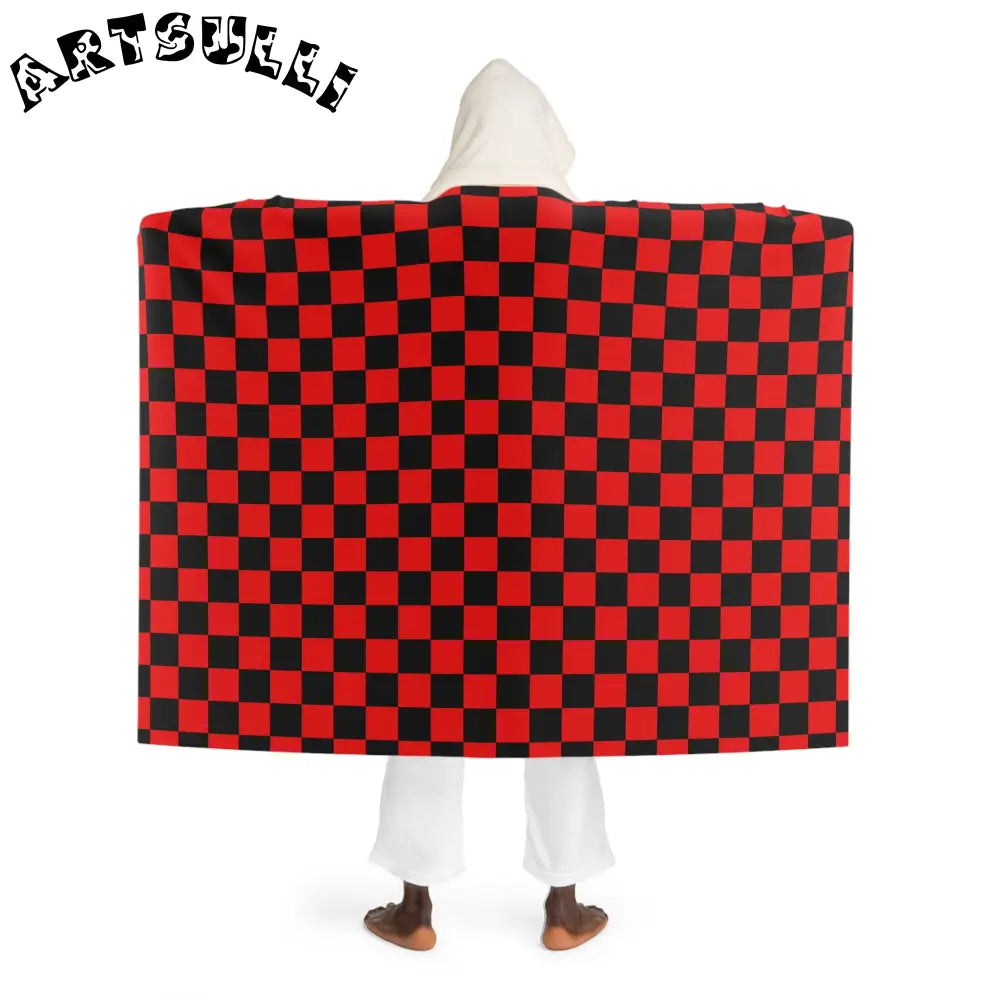JAKKOUTTHEBXX Checkerboard II Red and Black Hooded Sherpa Fleece