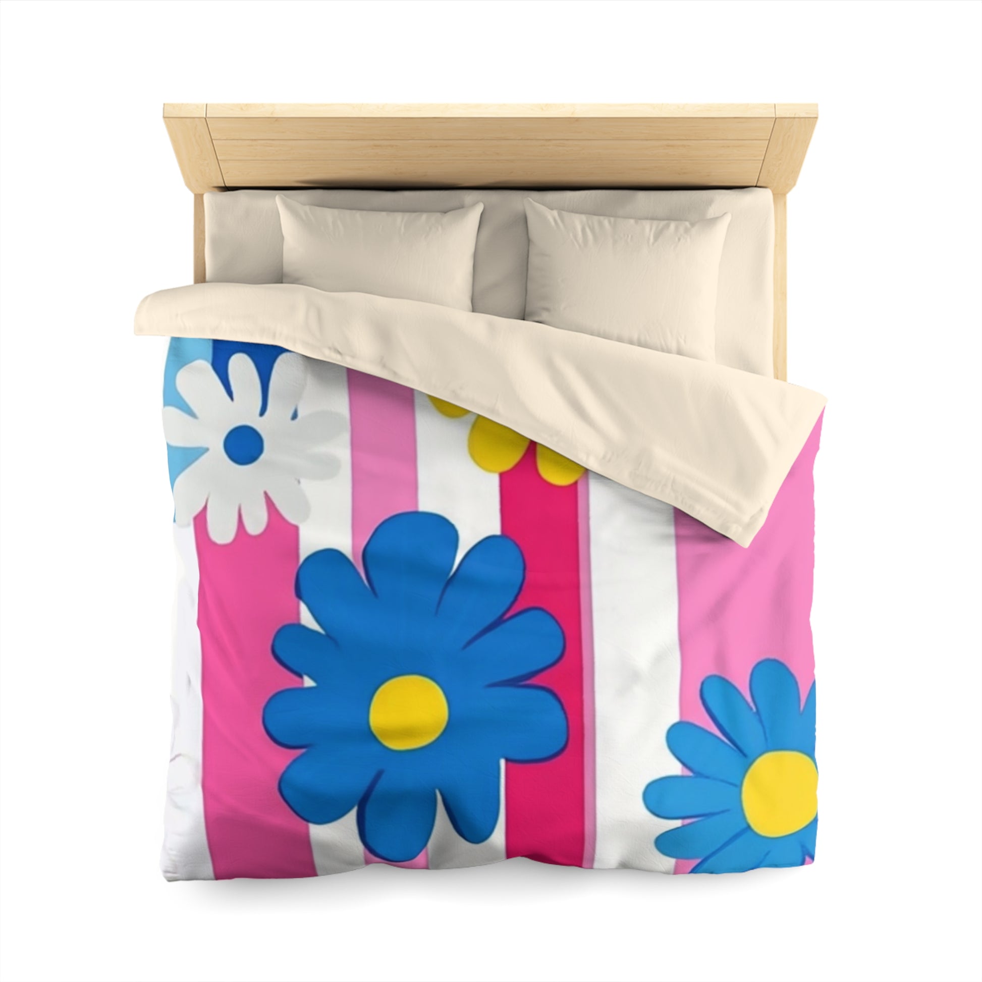 Flowers x Stripes Multi-Color Microfiber Duvet Cover, Artsulli - Art is Long, Life is Short, Home Decor, , , , , , , 