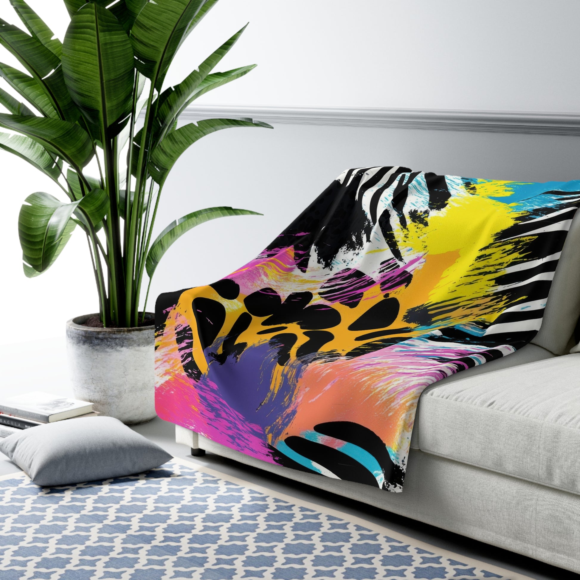 Zebra Stripes x Leapord Print x Paint Splatter Multi-Color II Sherpa Fleece Blanket, Artsulli - Art is Long, Life is Short, Home Decor, , , , , , , 