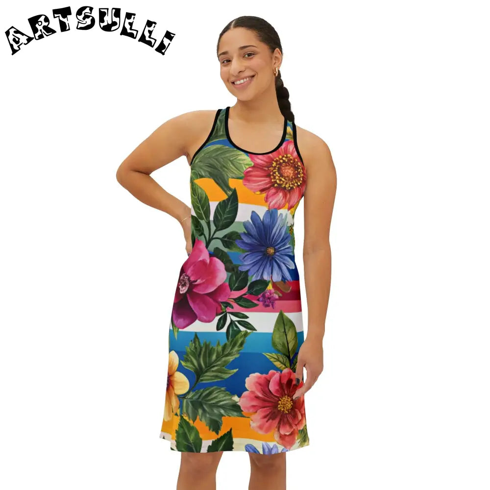 JAKKOUTTHEBXX Sleeveless Floral Stripe Dress 2025