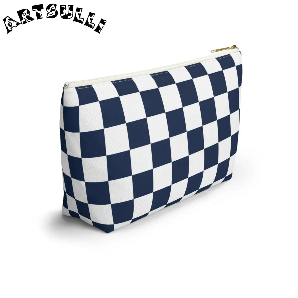 JAKKOUTTHEBXX Checkerboard White and Navy Blue Accessory Pouch w