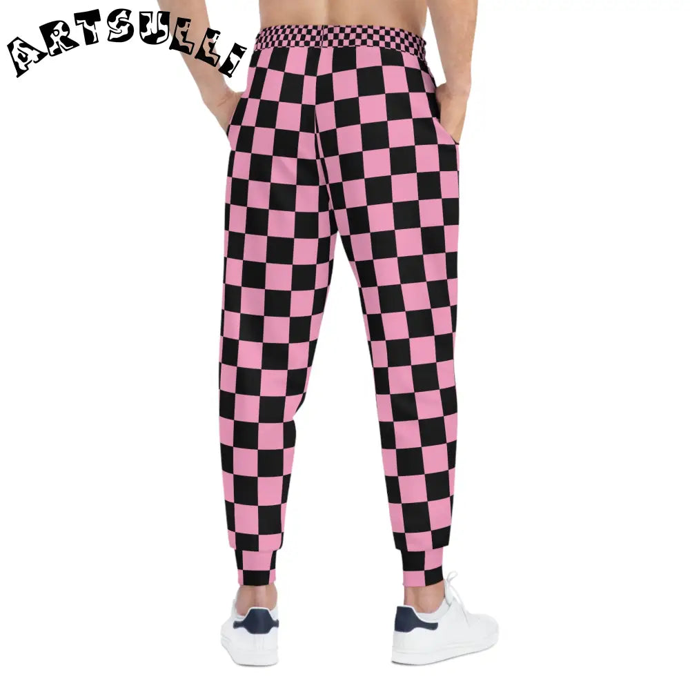 JAKKOUTTHEBXX Checkerboard Black and Pink Athletic Joggers (AOP)