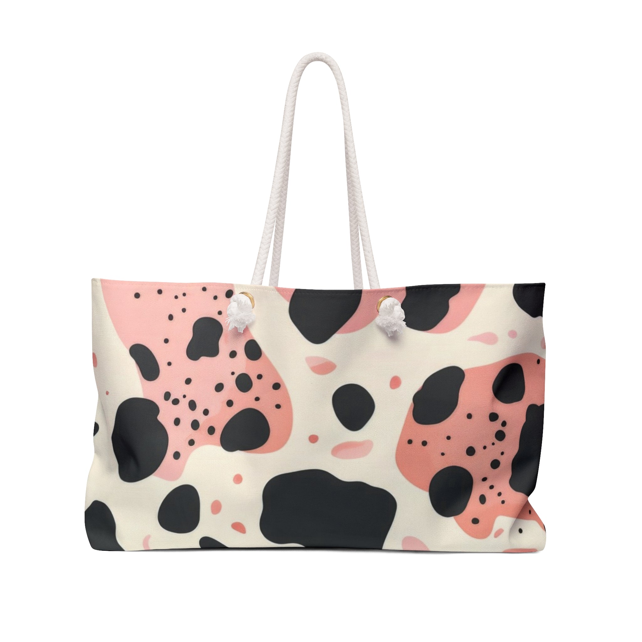 Organic Cow Print Cream and Pink Weekender Bag, Artsulli - Art is Long, Life is Short, Bags, Size, 24" × 13", , , , , 86260534320279