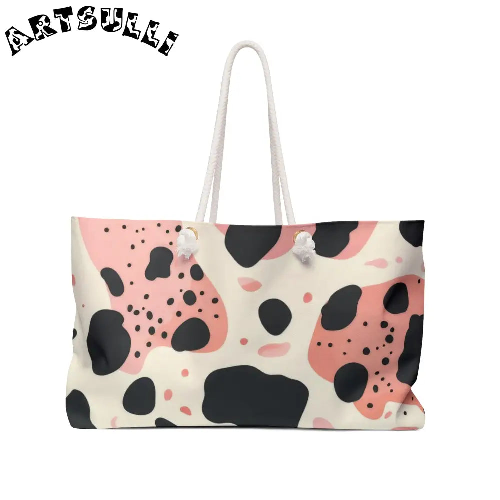 JAKKOUTTHEBXX Pink Cow Print Oversized Weekender Tote 2025