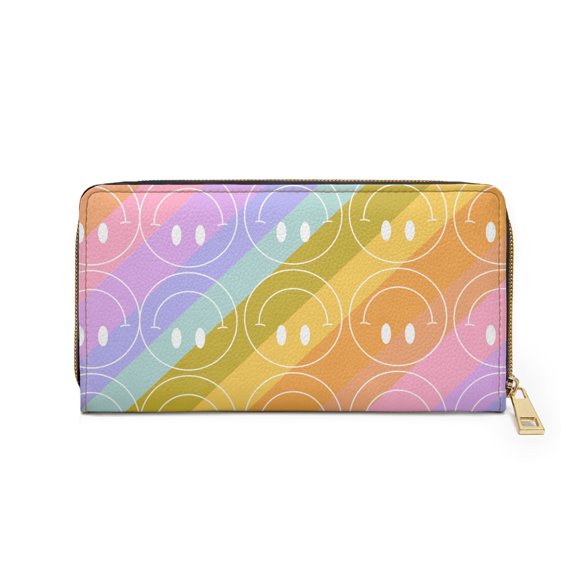 Smiley Face x Rainbow Stripes Multi-Color Zipper Wallet, Artsulli - Art is Long, Life is Short, Accessories, , , , , , , 